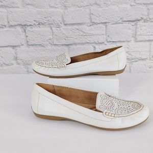 Naturalizer | White Leather Loafers Laser Cut